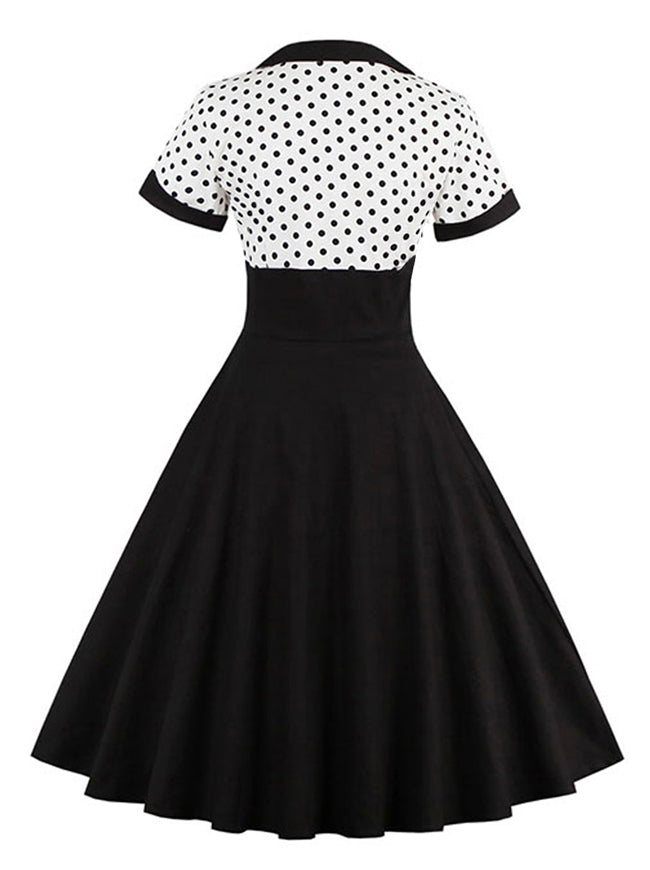 Vintage Style 1950s Swing Elegant A-Line Cocktail Patchwork Tea Party Dress Back View