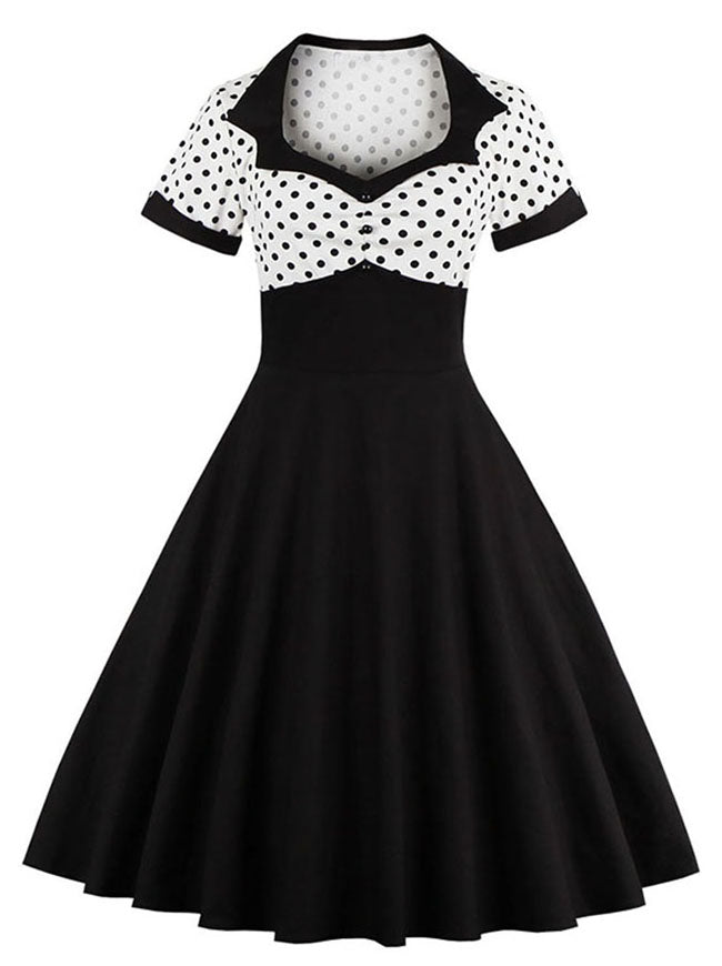 Vintage Style 1950's Retro Polka Dot Swing Cocktail Tea Dress