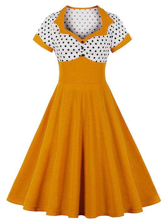 Vintage Style 1950's Retro Polka Dot Swing Cocktail Tea Dress