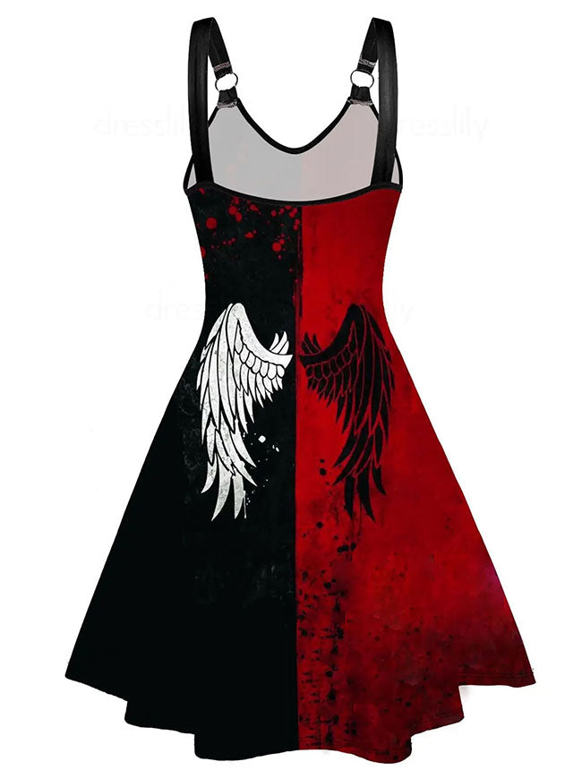 Gothic Vintage Halloween Cocktail Sundress V Neck Plus Size Midi Dress Back View