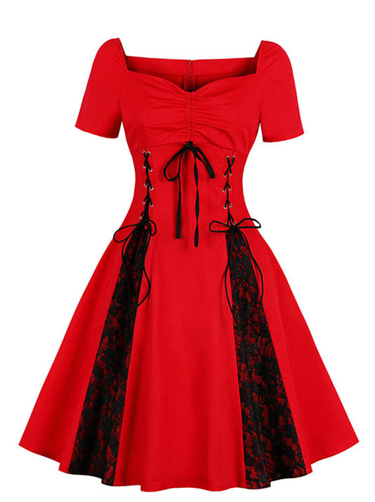 Elegant Vintage Rockabilly Short Sleeves Christmas Swing Dress Main View