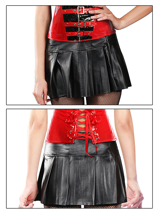 Gothic Steampunk Pleated Leather Mini Skirt