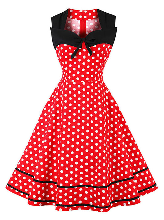 Sleeveless Christmas Party Polka Dot Cocktail Dress for Holiday