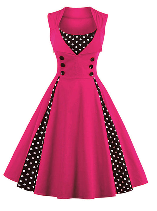 Elegant Sleeveless Polka Dot Print Vintage Bridesmaid Dress