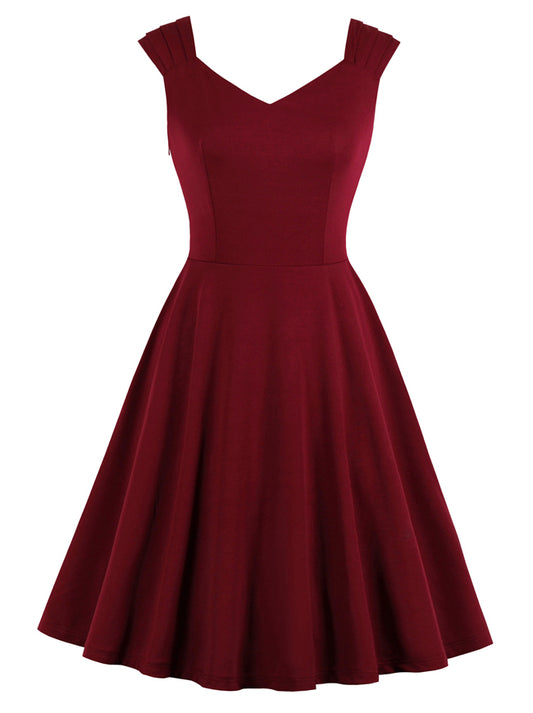 Women's Elegant Casual Vintage V Neck Sleeveless Solid Color Cocktail Party Dress Main View