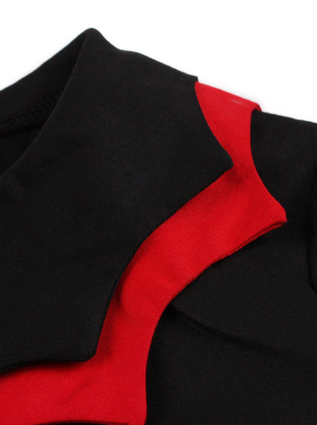 Fashion Sexy Lovely Black Red Cotton Tea Length Dress Detail View