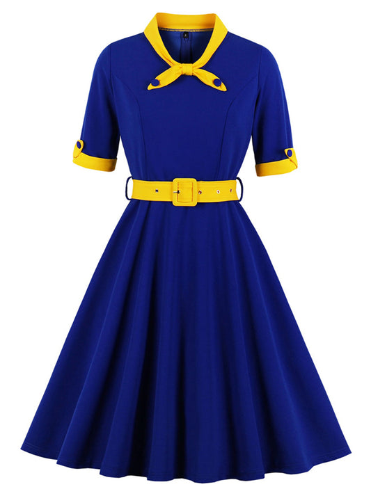 Women's Elegant Vintage 1950s Short Sleeve A-line Swing Party Dress Main View