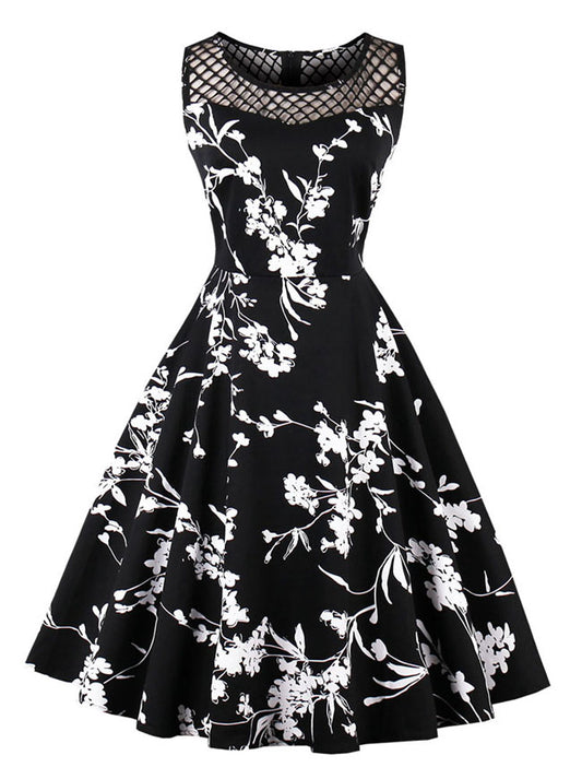 Sleeveless Elegant Floral Print Vintage Cocktail Party Dress Main View