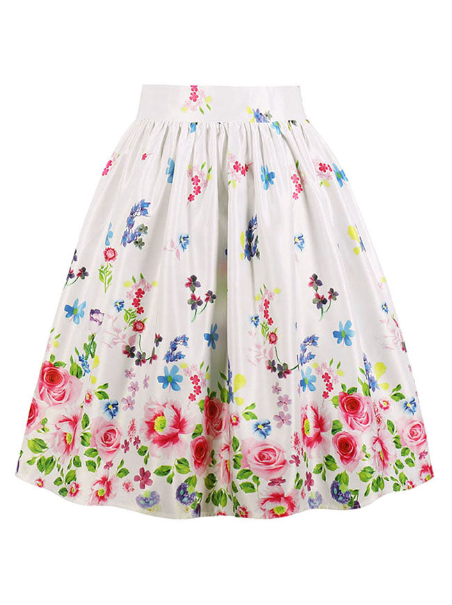 Colorful Vintage Floral Printed Full Circle Flare Style Halloween Skirt for Women Detail View