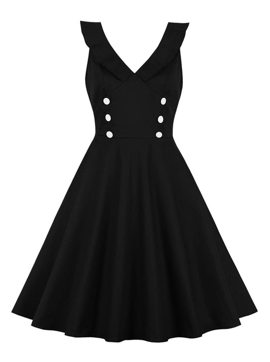 Elegant 1950s Vintage V Neck Sleeveless Swing Cocktail Dress