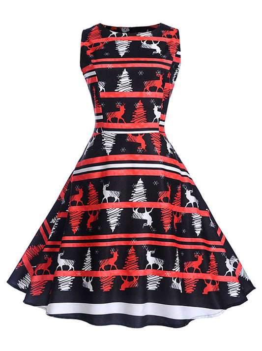 Sleeveless Vintage Fit and Flare Christmas Holiday Party Tea Dress Main View