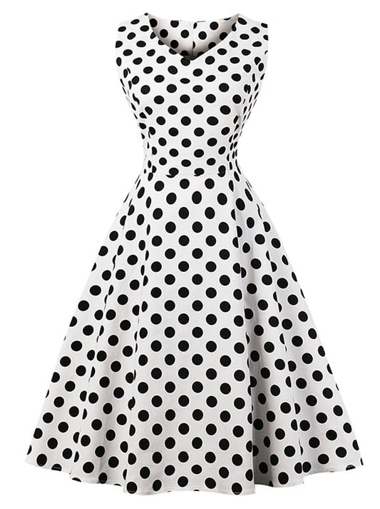 Casual 1950's Vintage Polka Dot Holiday Cocktail Party Dress Main View