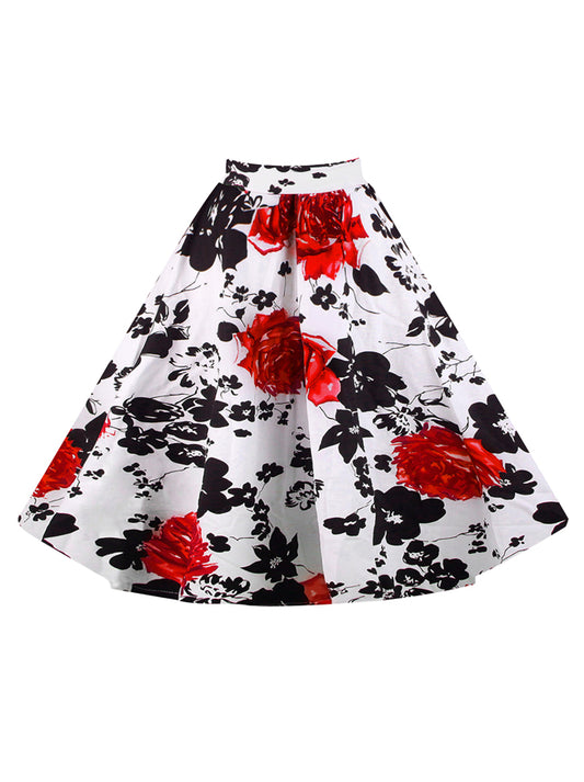 Retro Fashion Floral Print A Line Full Circle Flare Skirt with Patterns