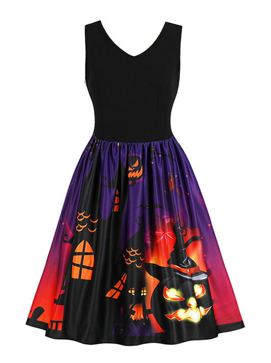 V Neck 3D Themed Pattern Vintage Cocktail Halloween Party Dress