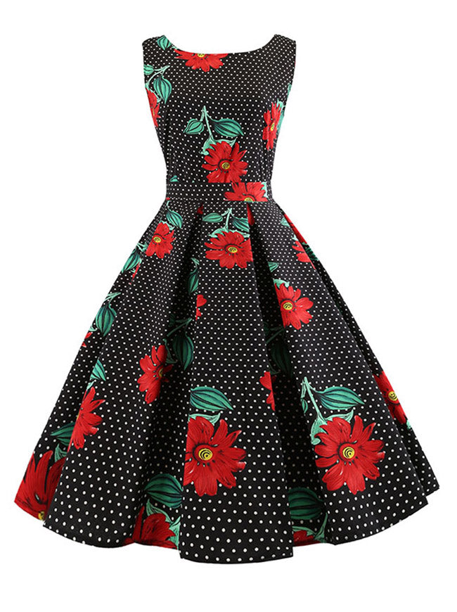 Sleeveless Audrey Hepburn 1950s Vintage Cocktail Swing Dress Main View