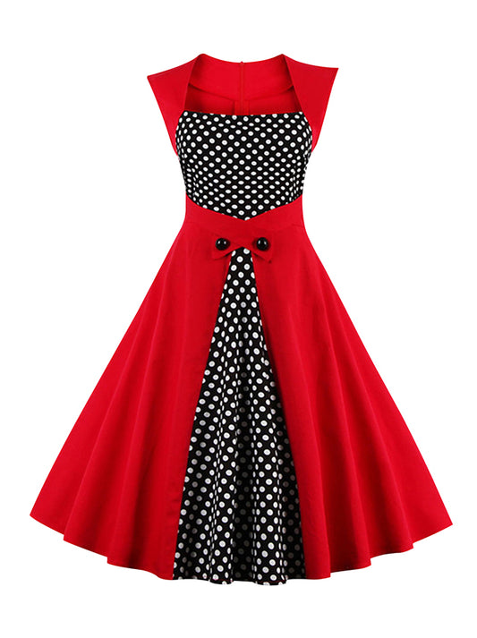 Sleeveless Retro Vintage Polka Dot Christmas Party Dress