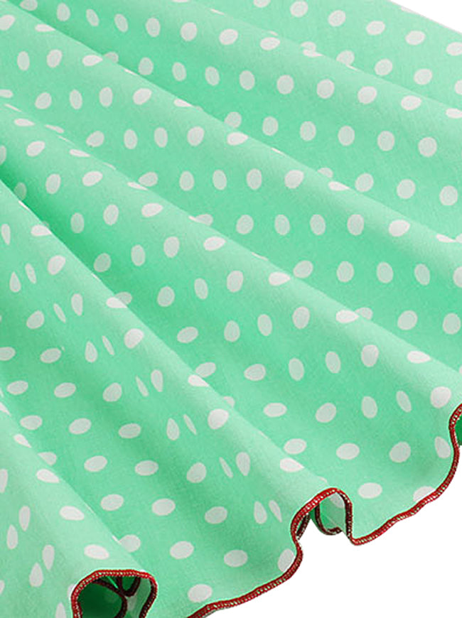 Green and White Polka Dots A-Line Swing Style Bridesmaid Dress for Women Detail View