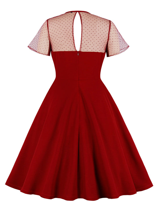 Red 50 Inspired Semi Formal Women A-Line Pleated Swing Dress Back View