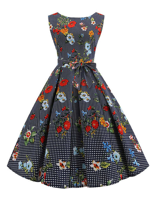 Sleeveless Audrey Hepburn 1950s Vintage Cocktail Swing Dress Main View