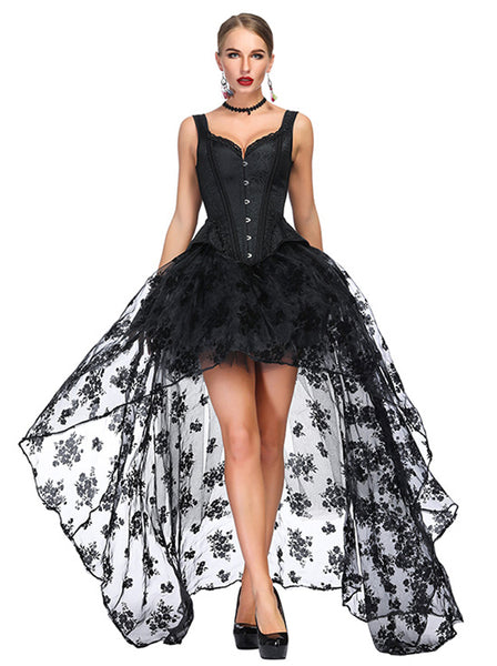 Shoulder Straps Overbust Corset Bustier Corset Dress Skirt Flower Gothic  Corsets