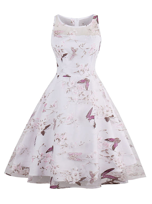 Summer Organza Floral Butterfly Print Bridesmaid Cocktail Dress Main View